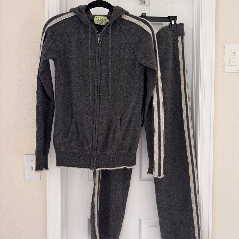 Juicy Couture Women's Cashmere Grey & White Tracksuit, Matching Set, Size L, Y2K